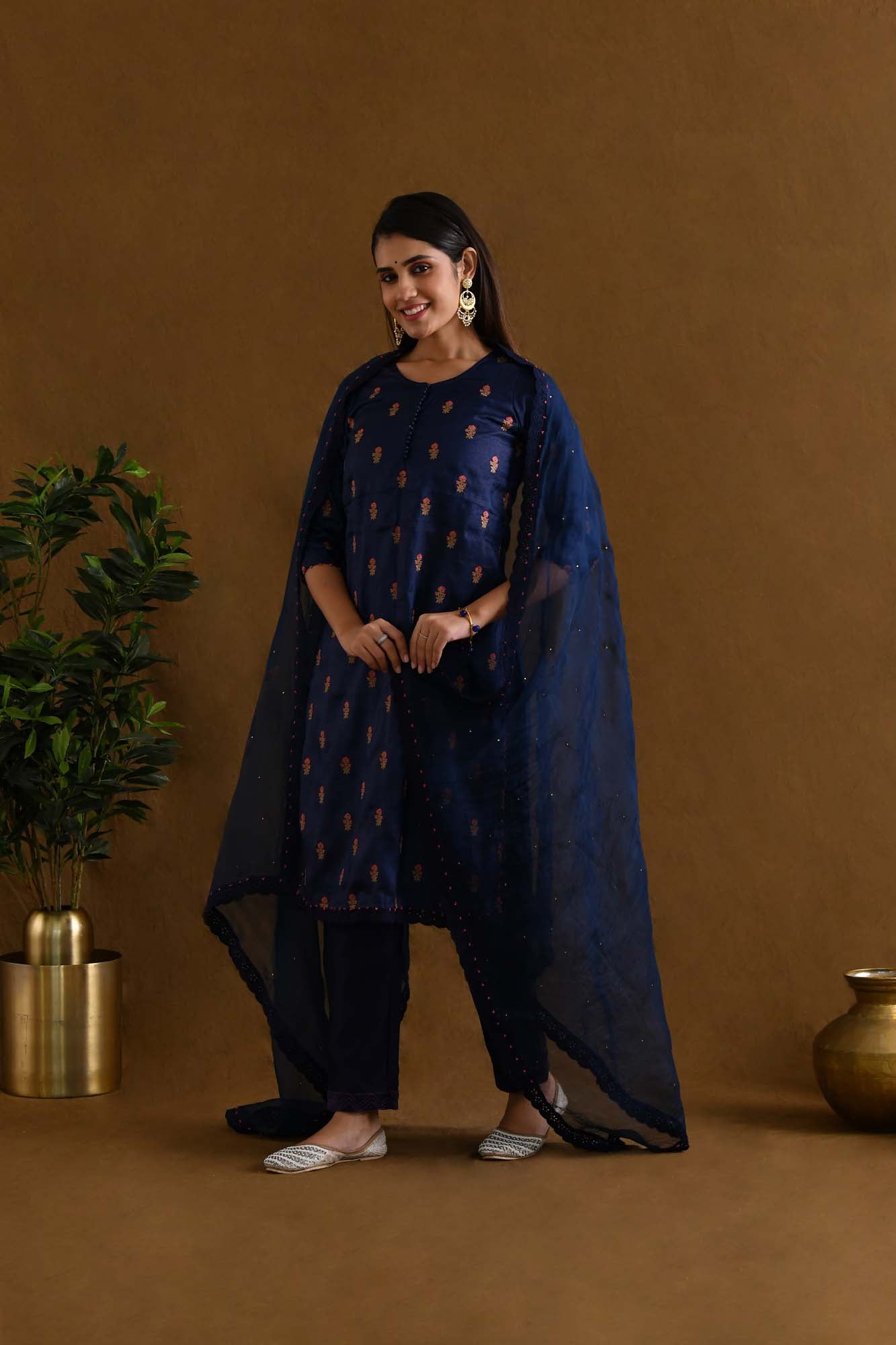 Suit Set Women Set of 3 "Chandini" Royal Silk Blue