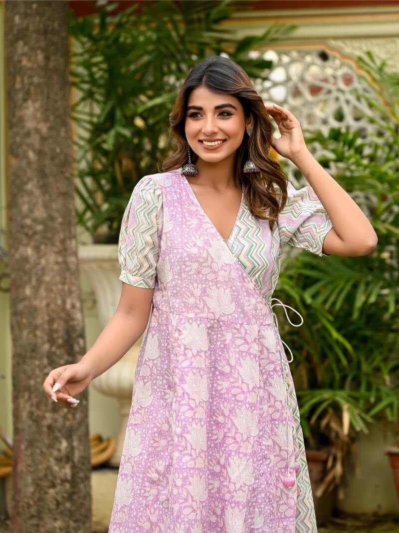 Dress Womens Angrakha Lavender