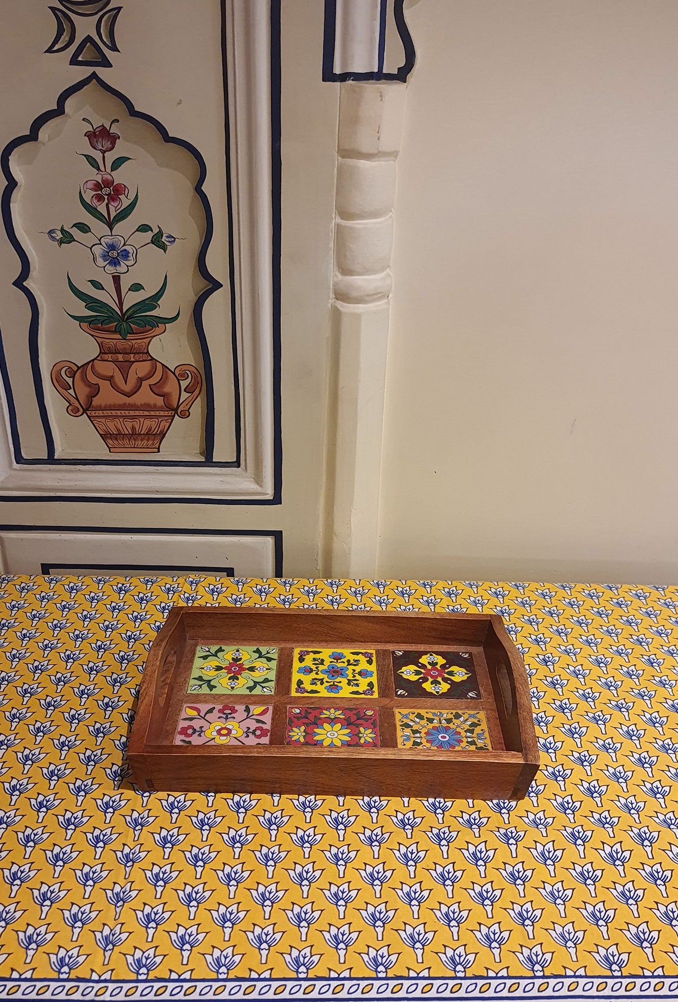 Ceramic Tray With Wooden Frame