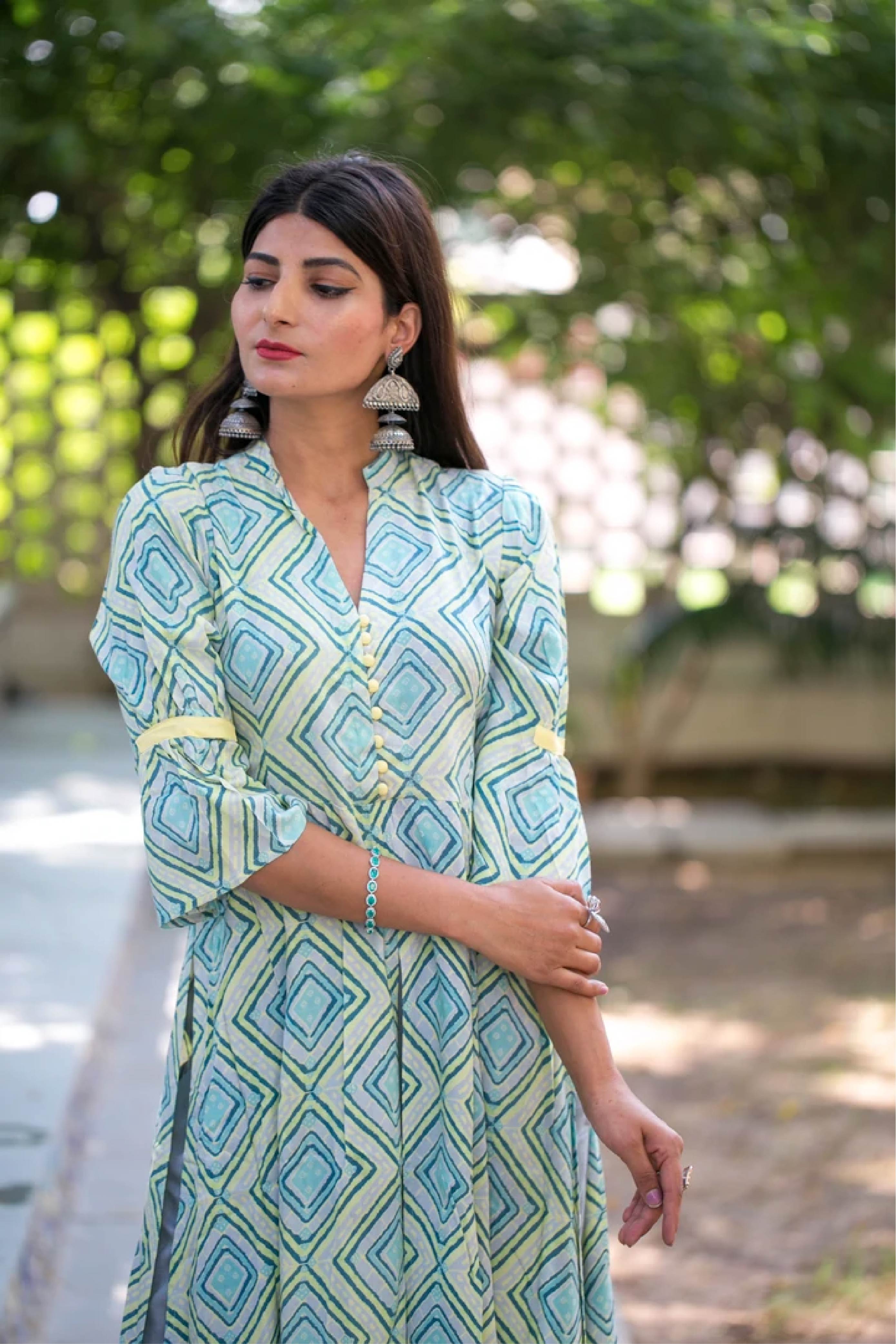 Kurta Long Women Front Open Rhombus