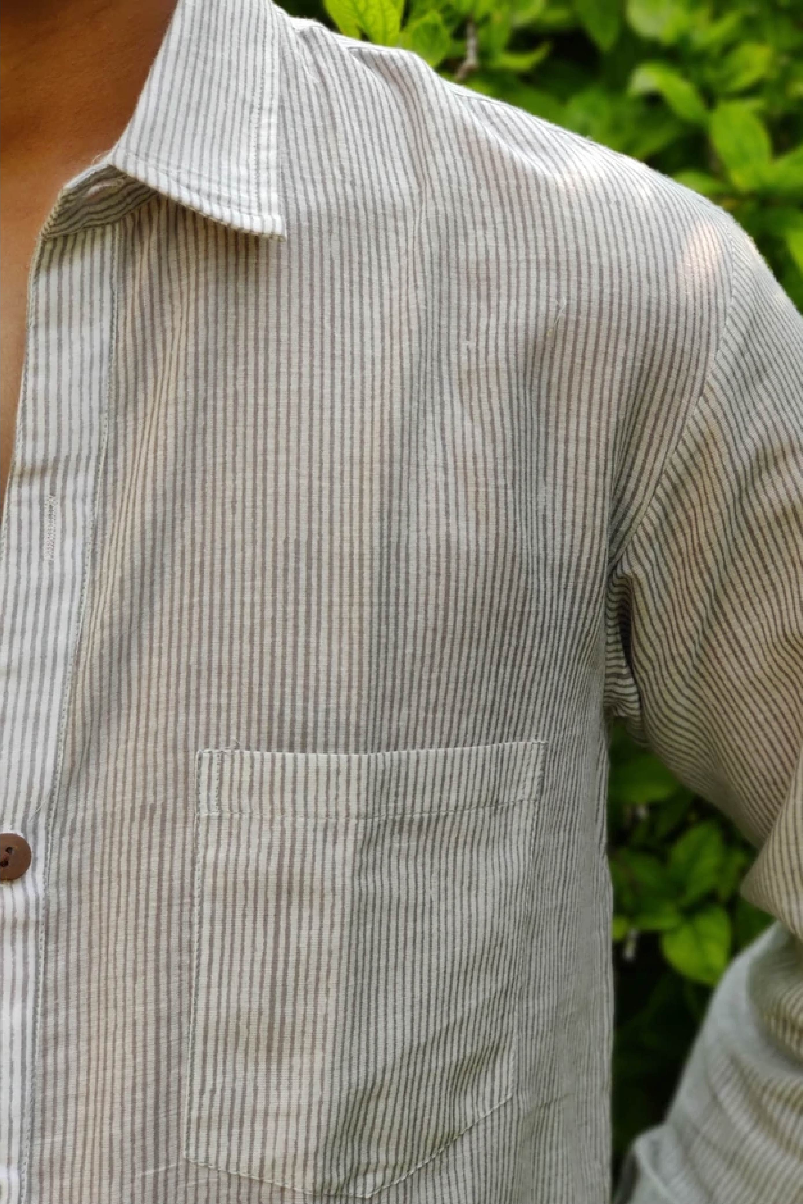 Men Full Sleeves Shirt-Grey Stripes Narrow