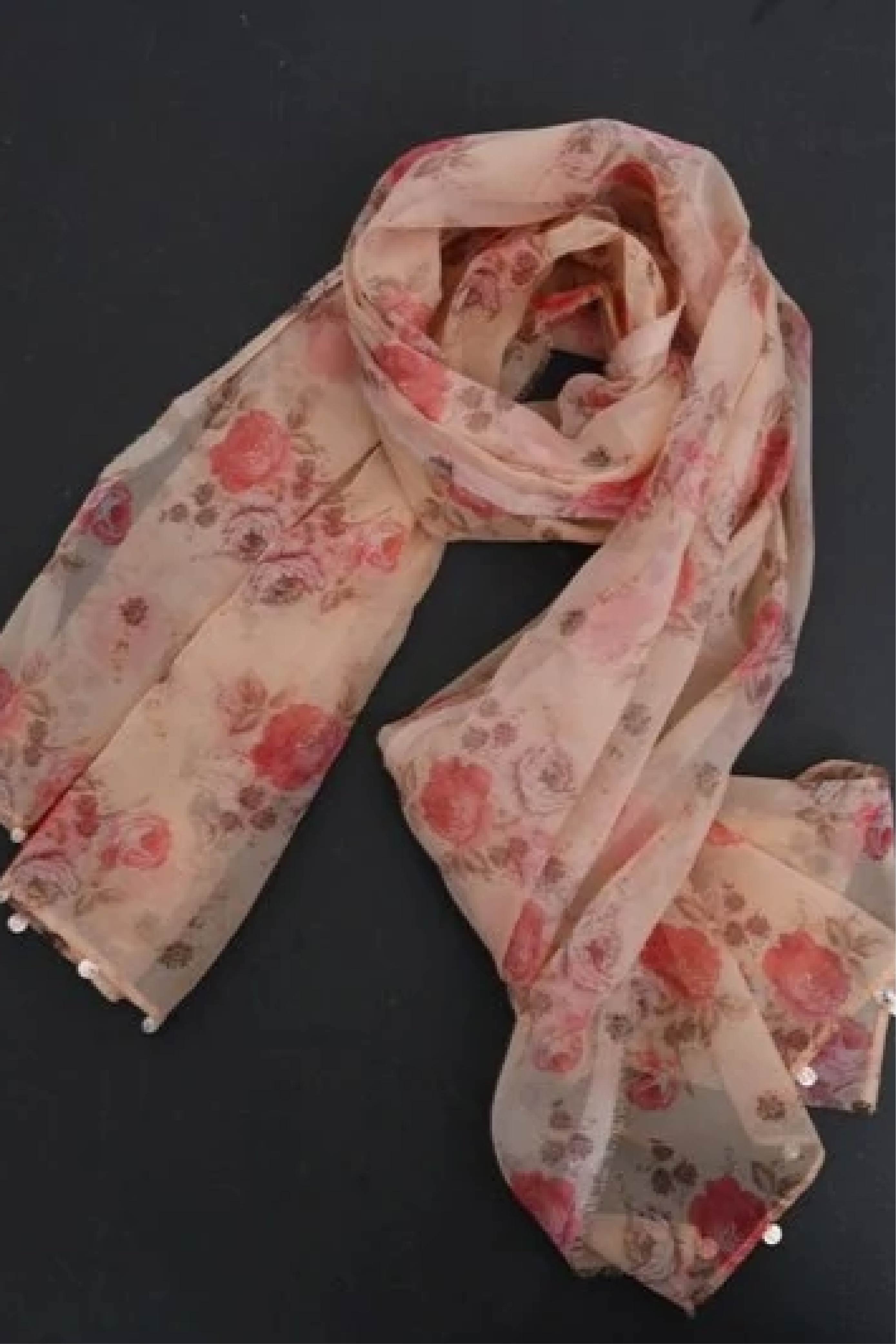 Peach Floral Dupatta