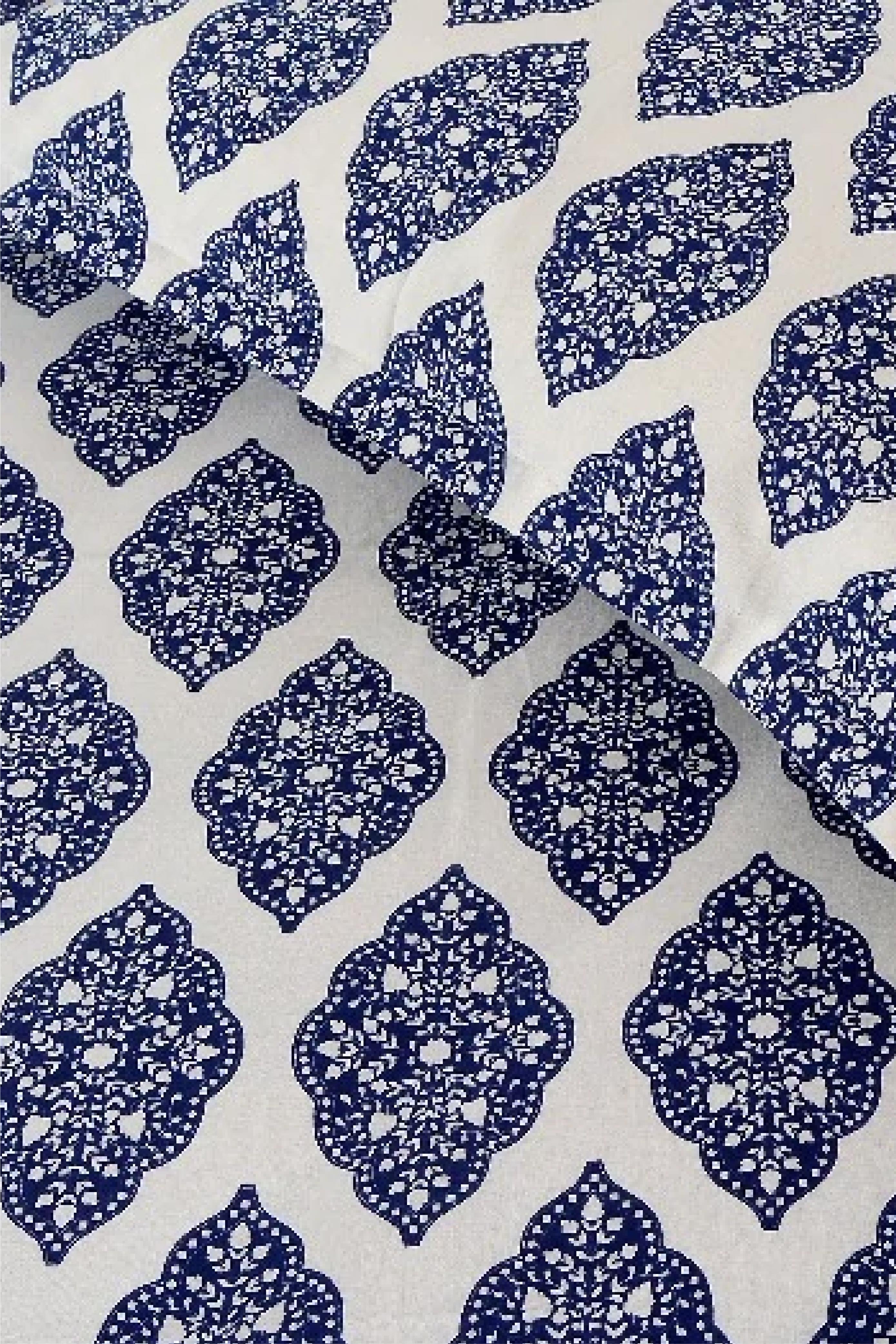 Blue Block Leaf - Bed Sheet