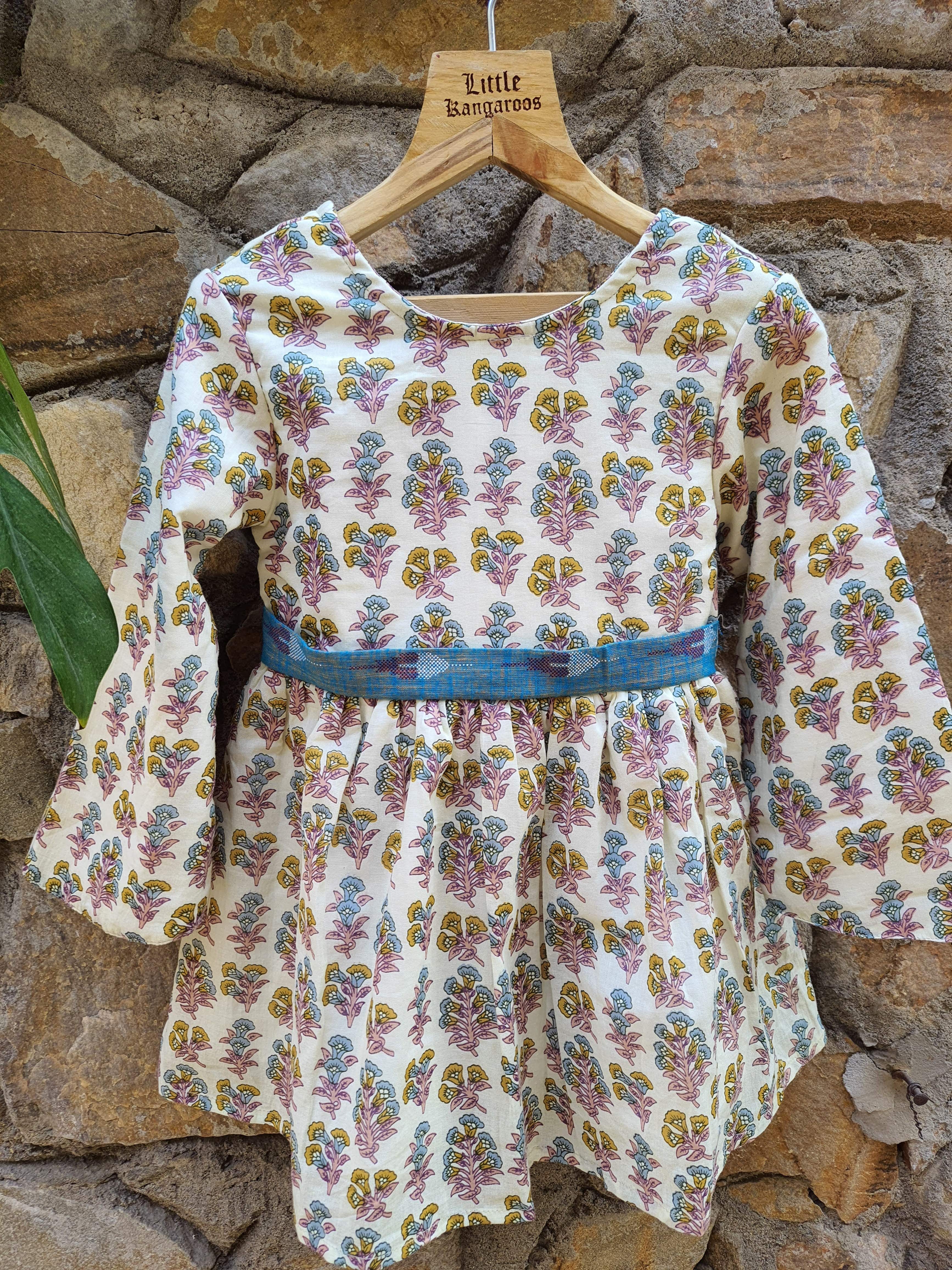 Beige Floral Belted Frock