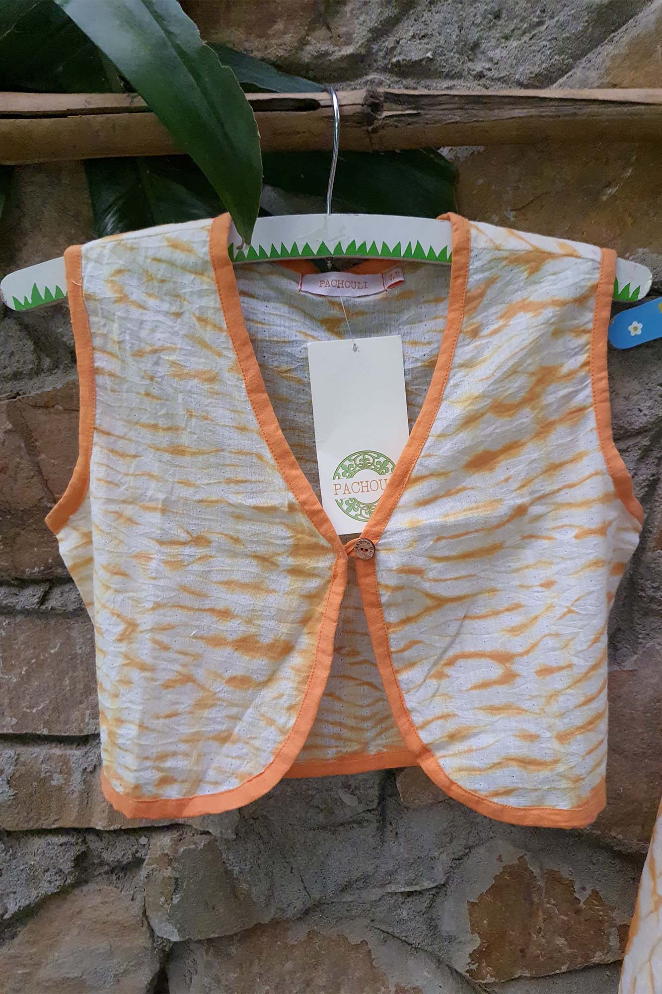 Girls Orange Shibori Waistcoat