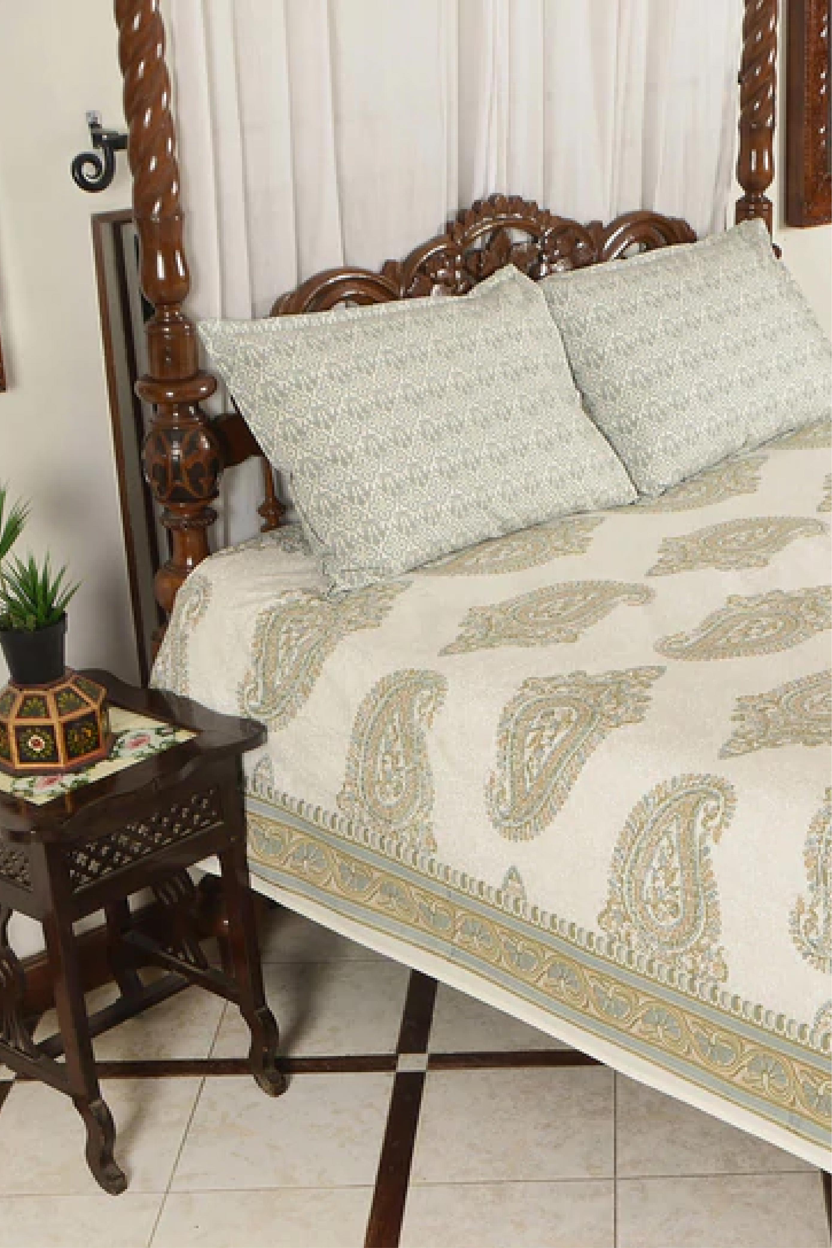 Green Large Paisley Bed Sheet Set S/3