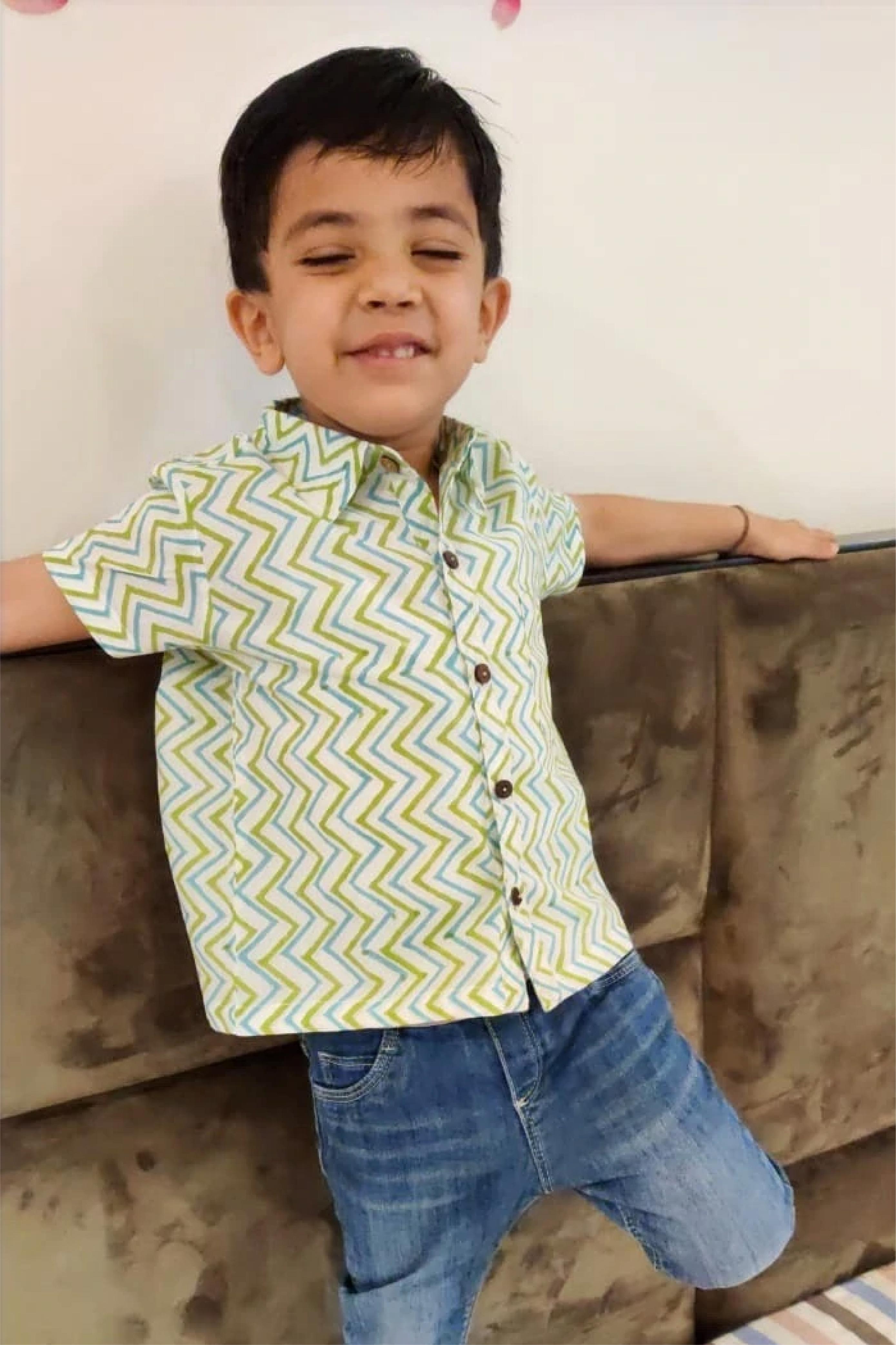 Boys Chevron Green Blue Shirt