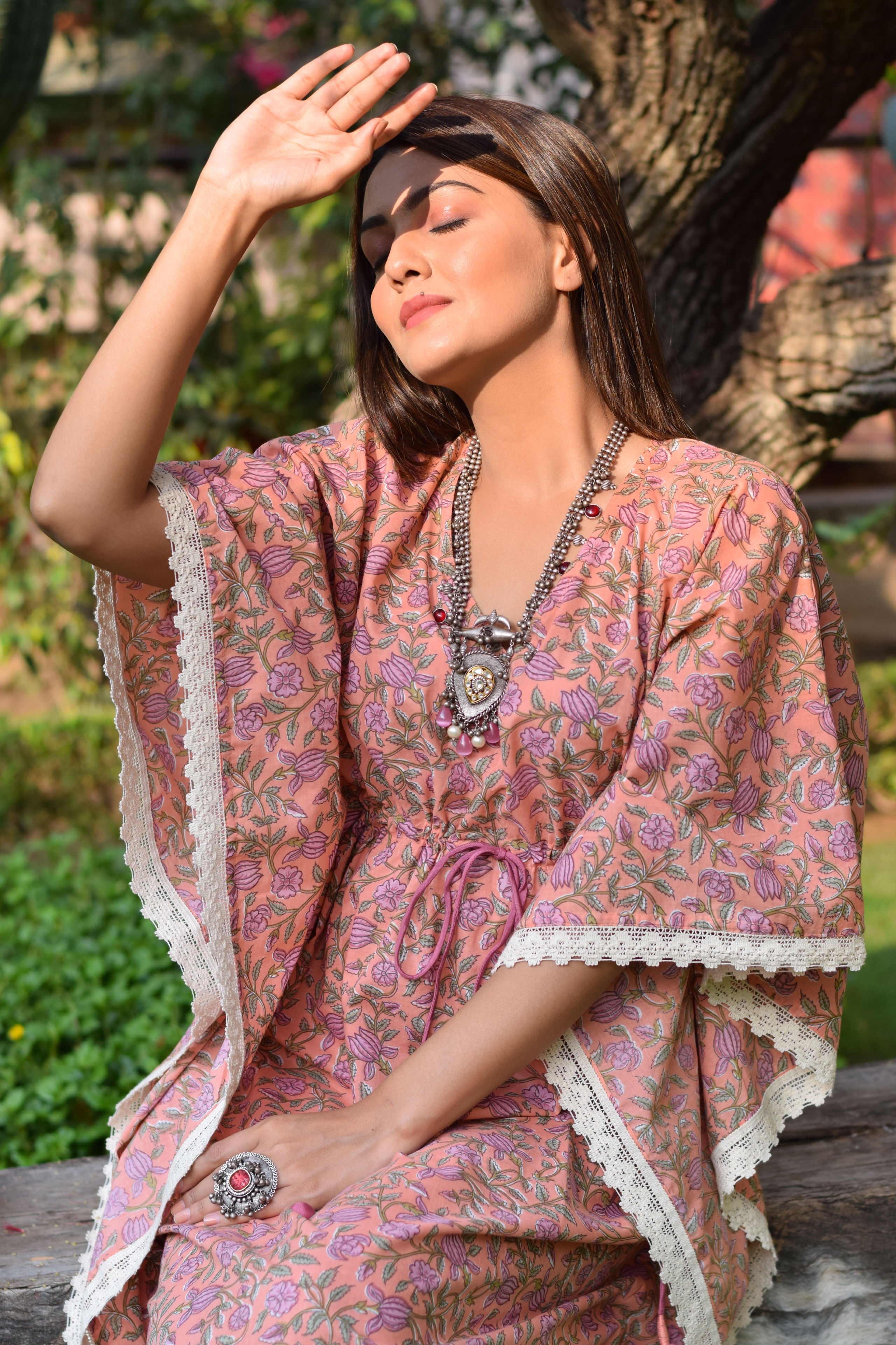 Kaftan Long Women Mauve Tulip Garden