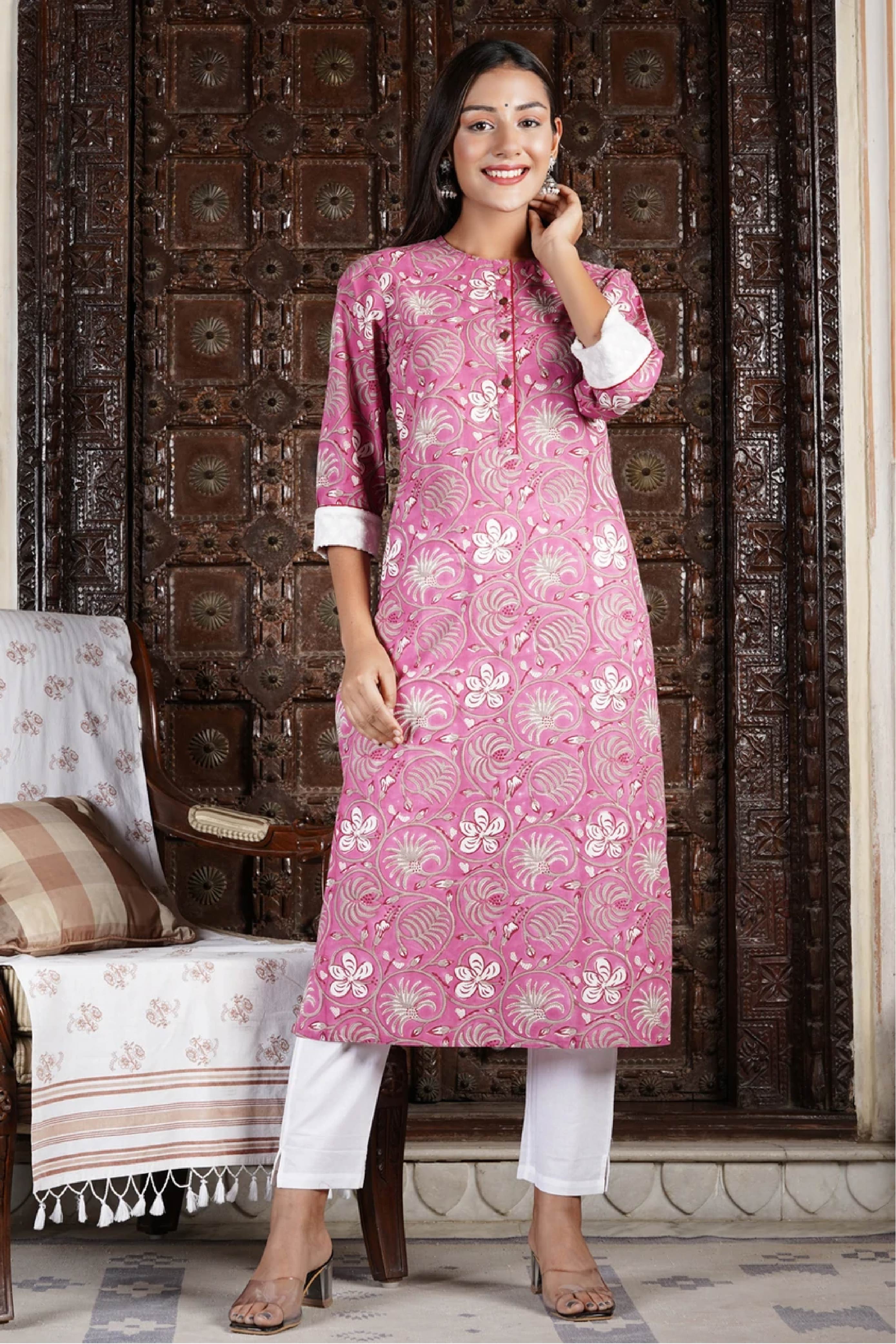 Suit Set Women Set of 3 Floral Jaal Onion Pink