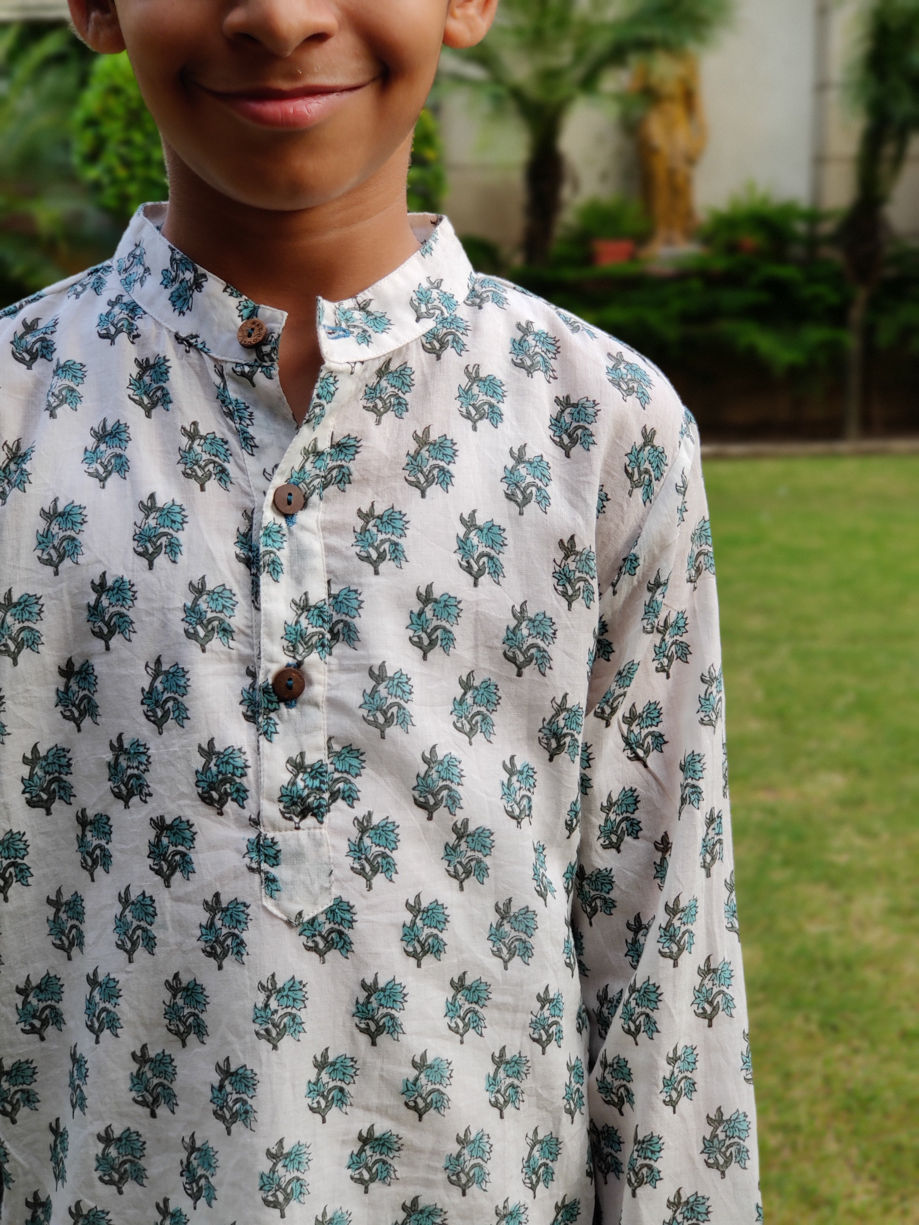 Aqua Green Booti Boys Kurta