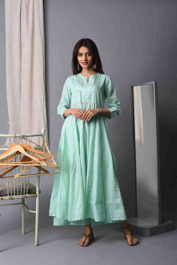 Suit Set of 3 Women Anarkali Ice Blue