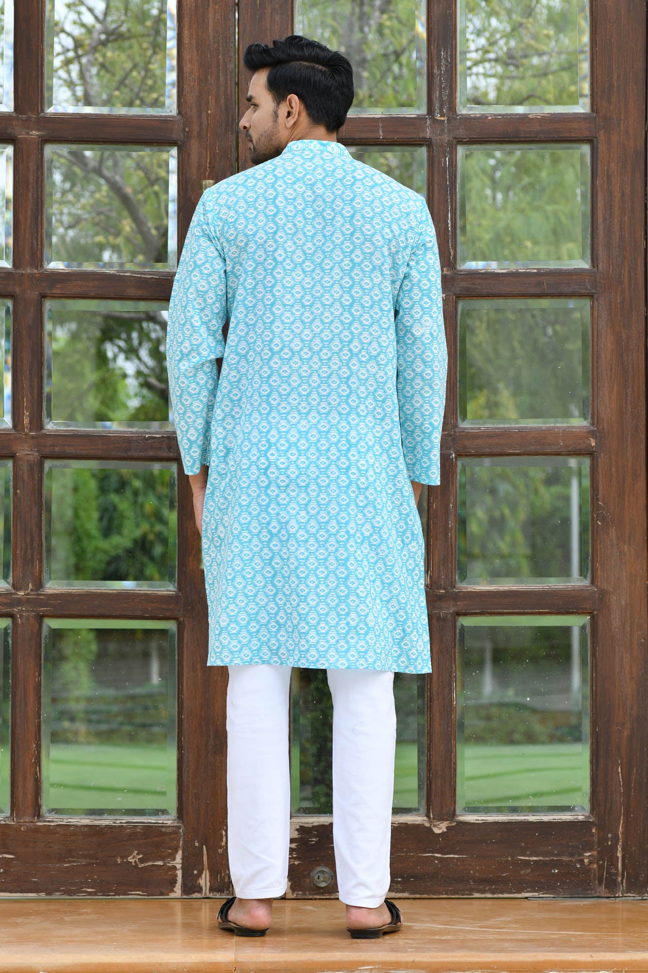 Greek Key Turquoise Long Kurta