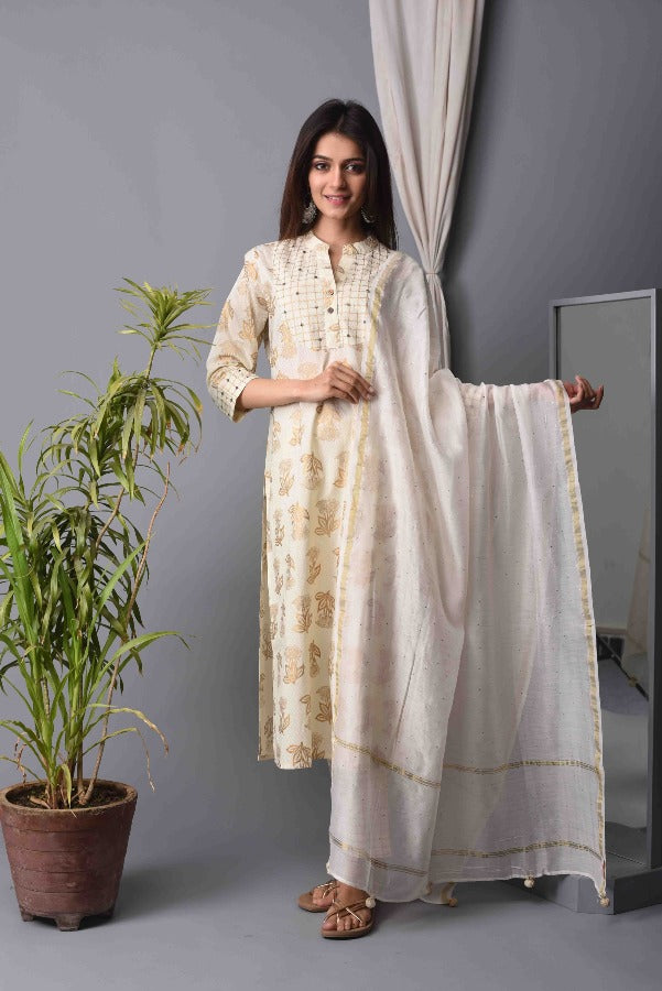 Kurta Set Women Set of 2 Golden Motifs