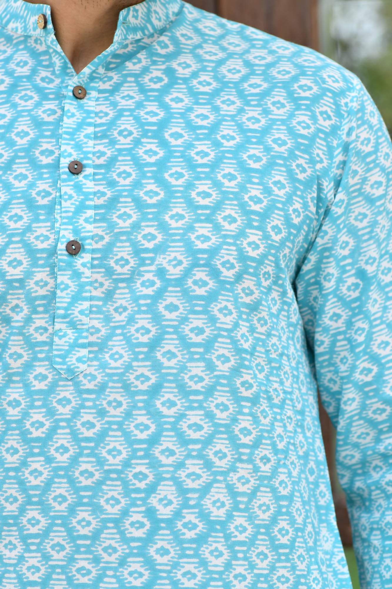 Greek Key Turquoise Long Kurta