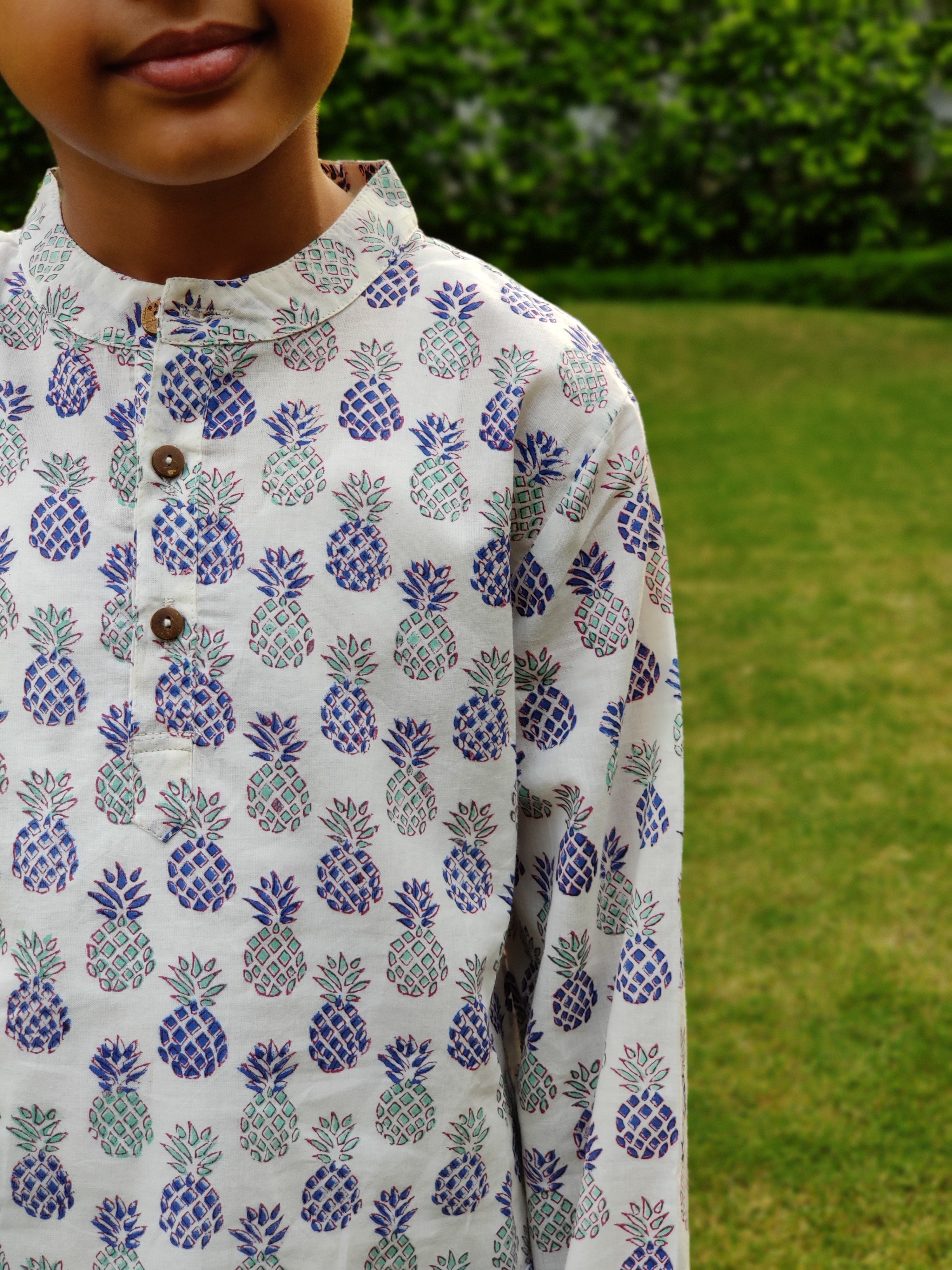 Boy Pineapple Blue Green Kurta