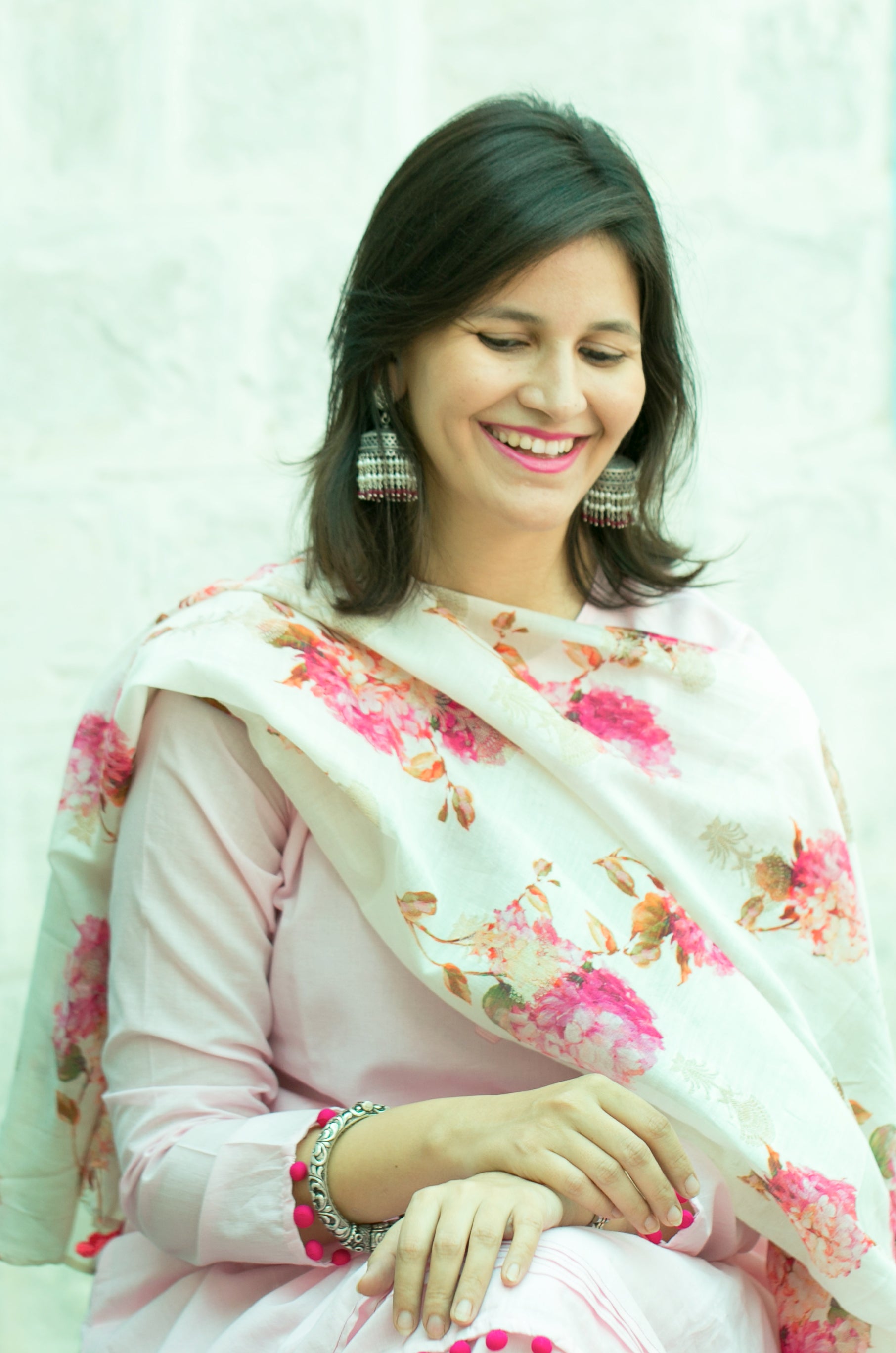 Sadabahar Pink Pom-Pom Kurta