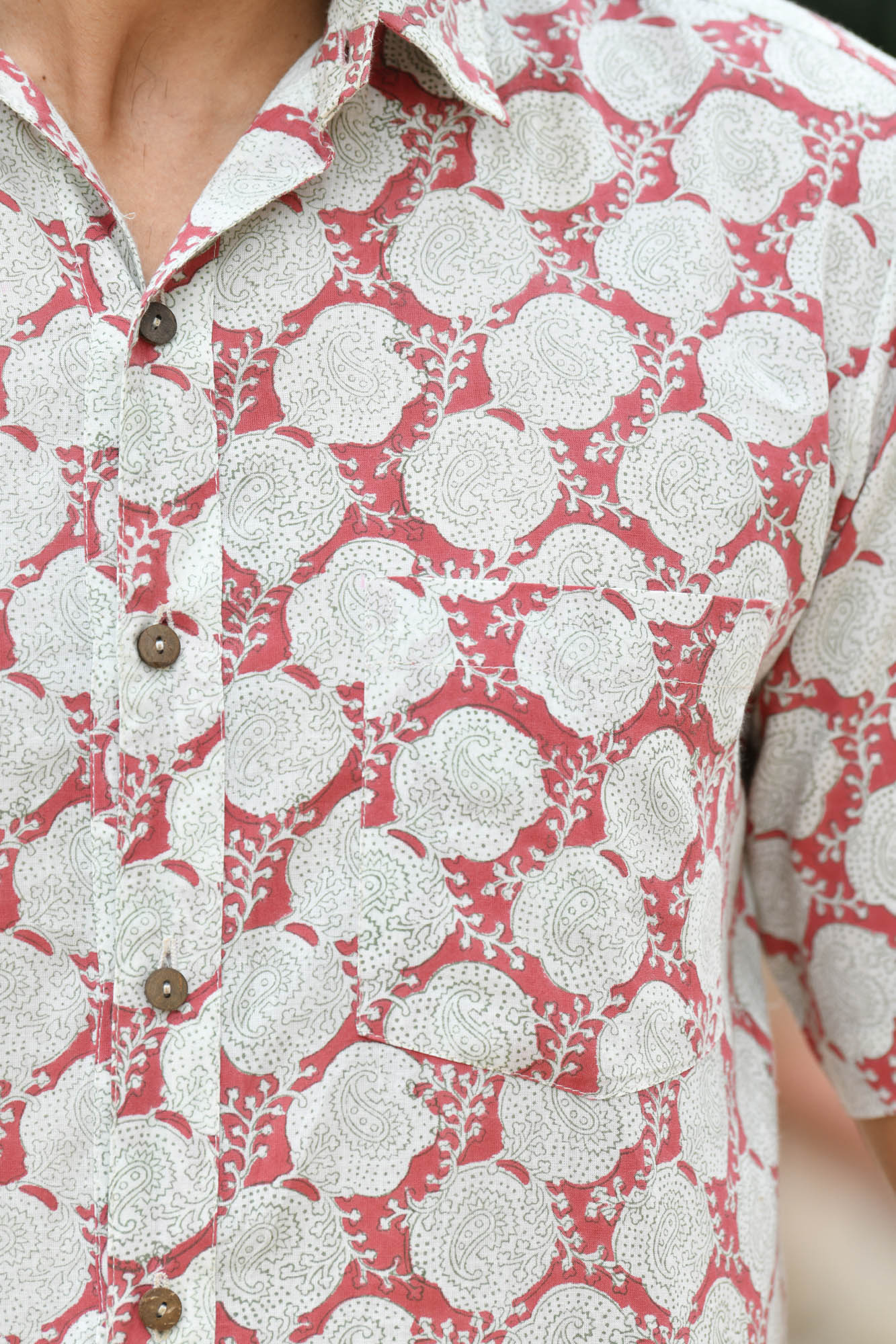 Shirt Half Sleeve Mens Paisley Red