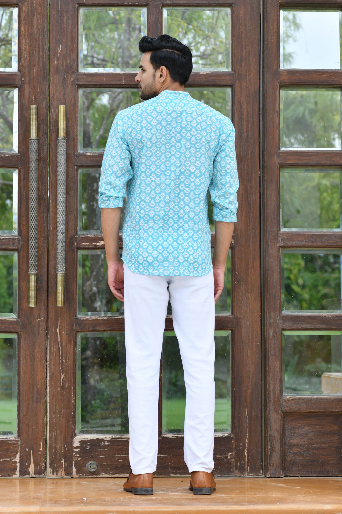 Greek Key Sea Green Full Sleeve Shirt