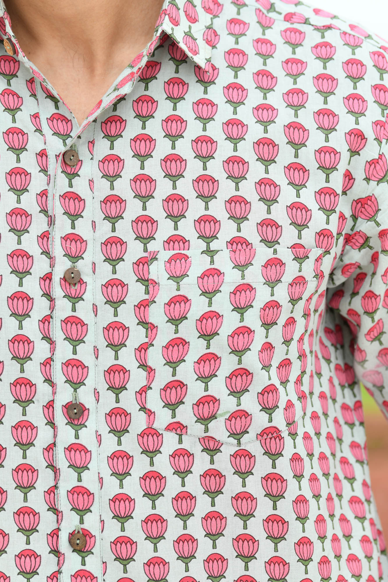 Men Pink Lotus Half Sleeve Shirt