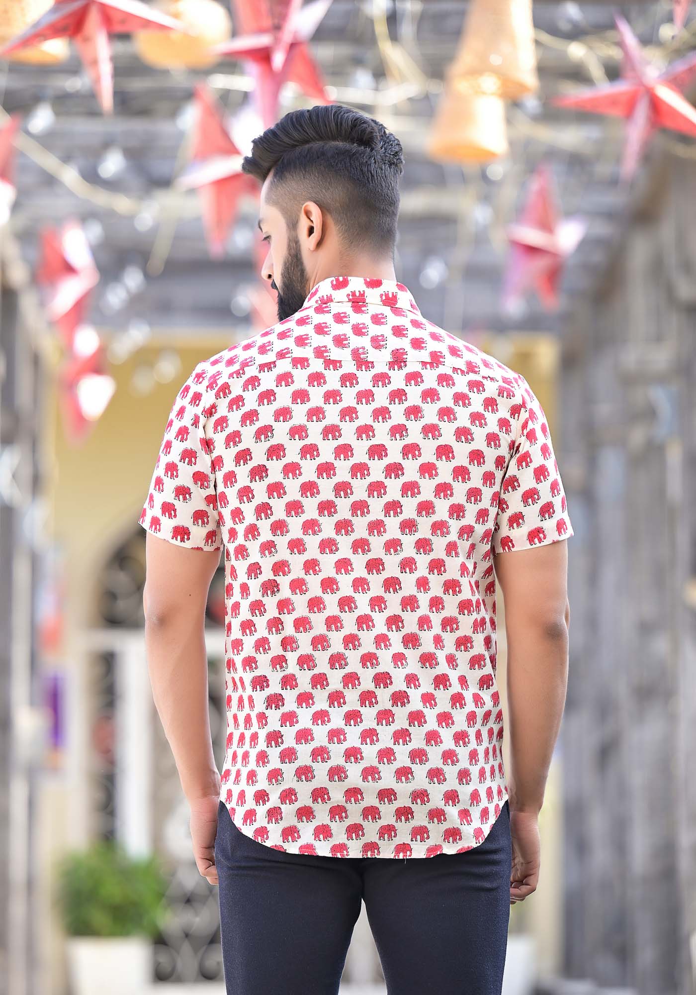 Shirt Half Sleeve Mens Elephant Red