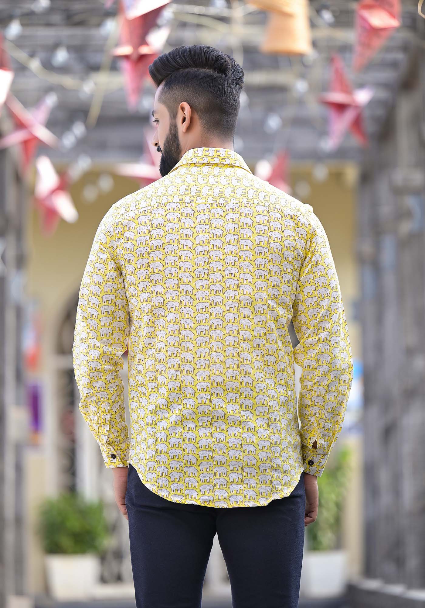 Shirt Full Sleeve Mens Elephant Yellow