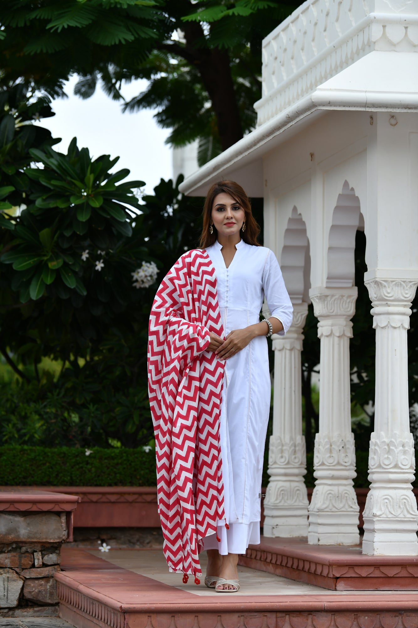 Kurta Set of 3 Women Front Open White