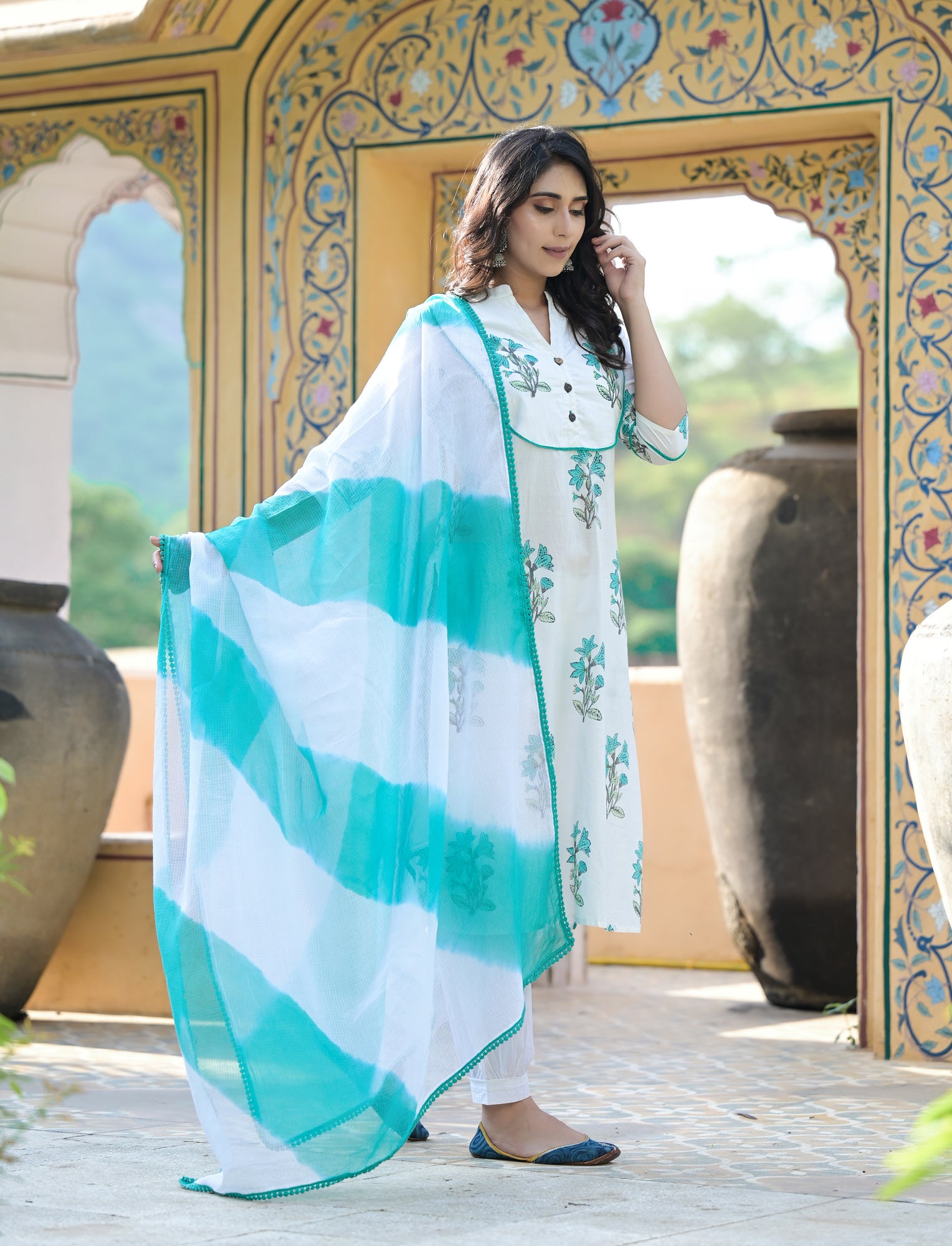 Suit Set of 3 Women Mughal Aqua