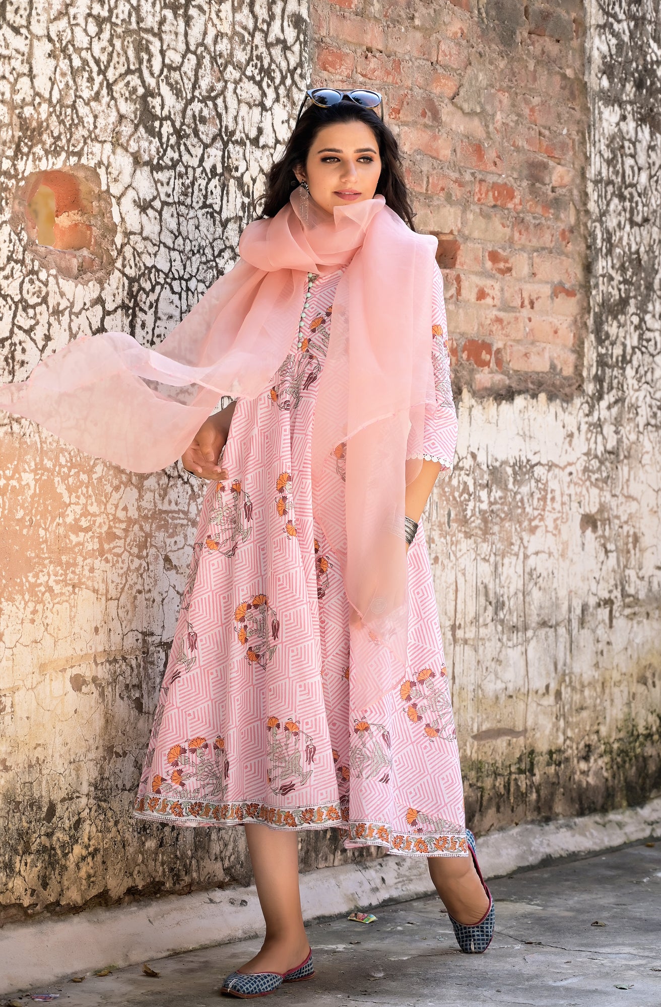 Dress Aureb Pink Geometric With Dupatta