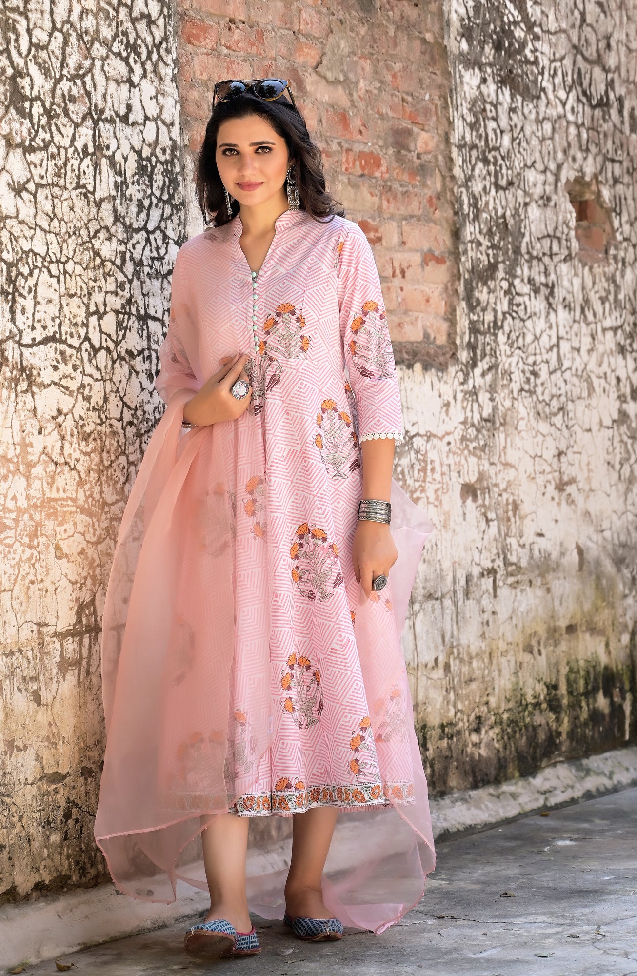 Dress Aureb Pink Geometric With Dupatta