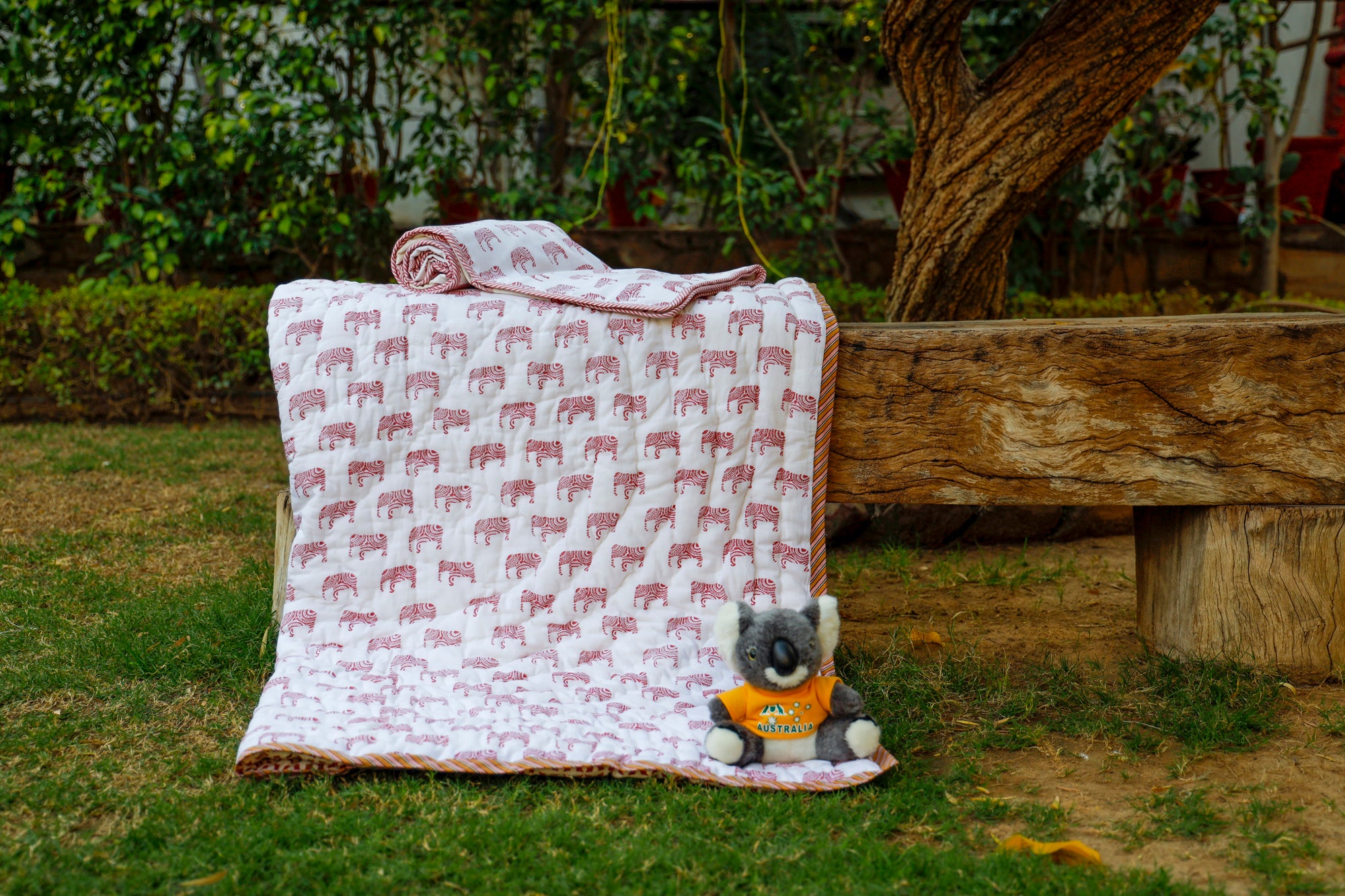 Baby Quilt - Rust Elephant