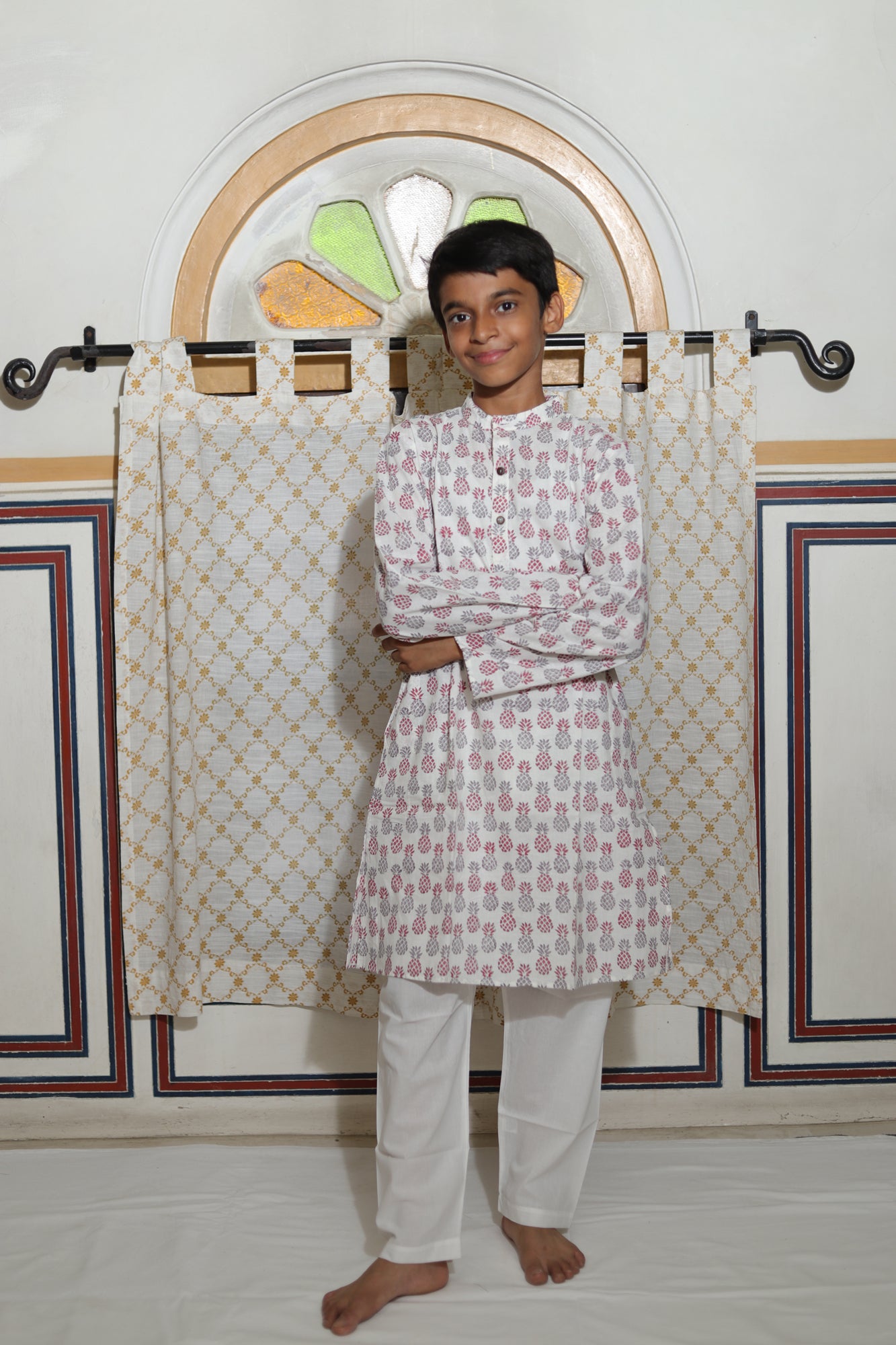 Pineapple Rust Grey Boy Kurta