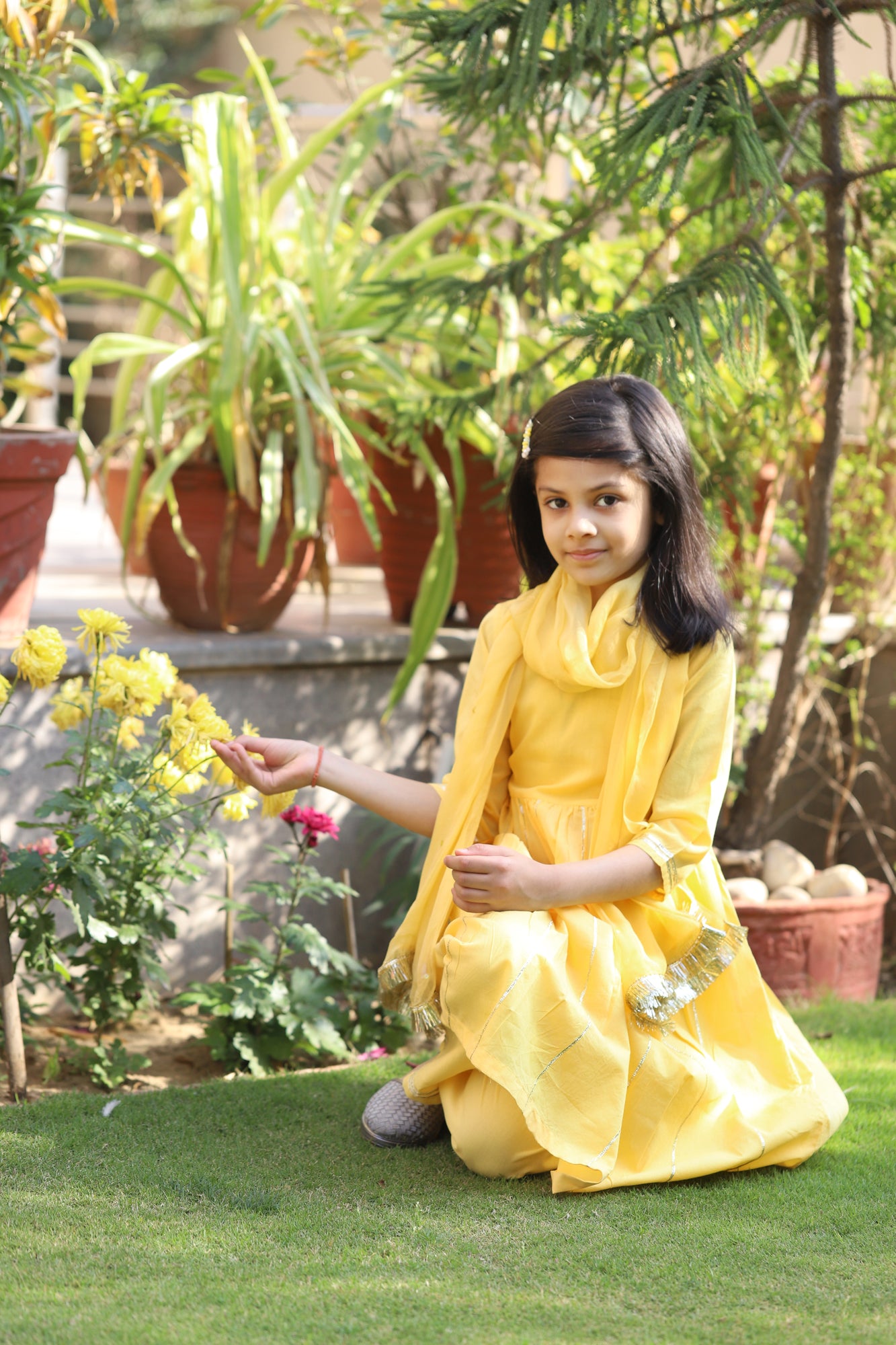 Girls Yellow Anarkali Suit Set - S/3