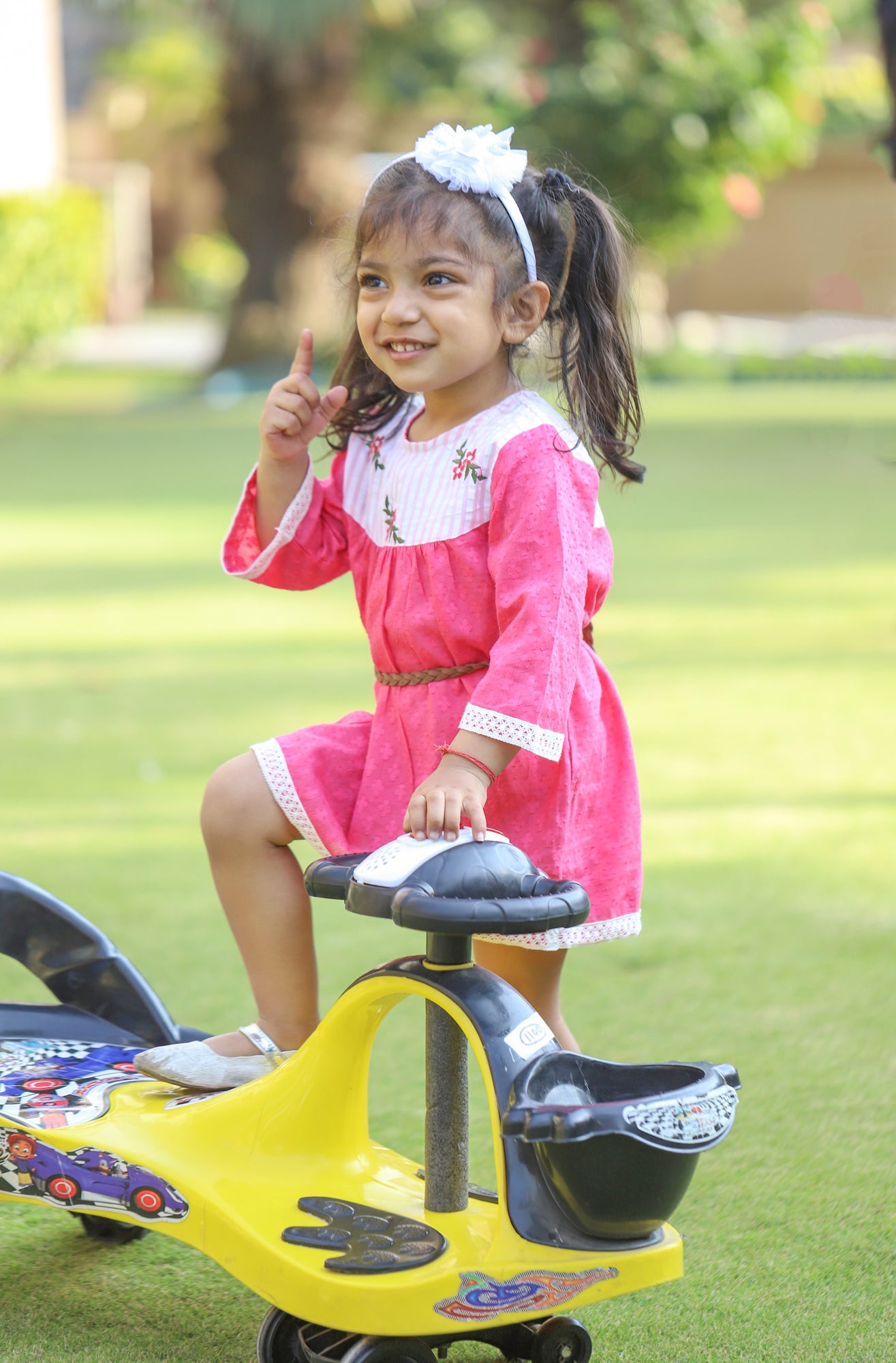 Girls Pink Embroidered Yoke Frock