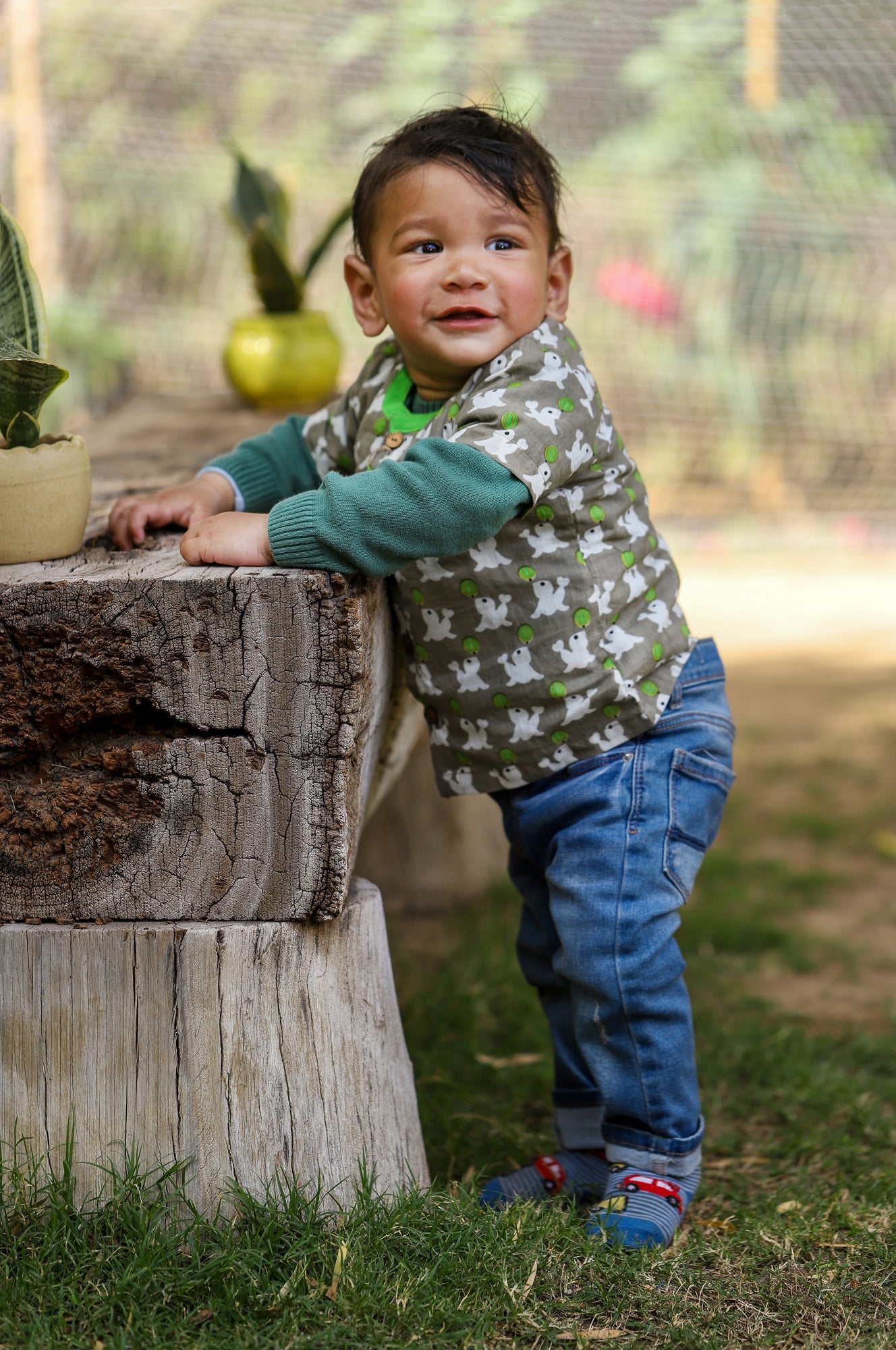 Infant Green Dolphin Front Open Top With Shorts