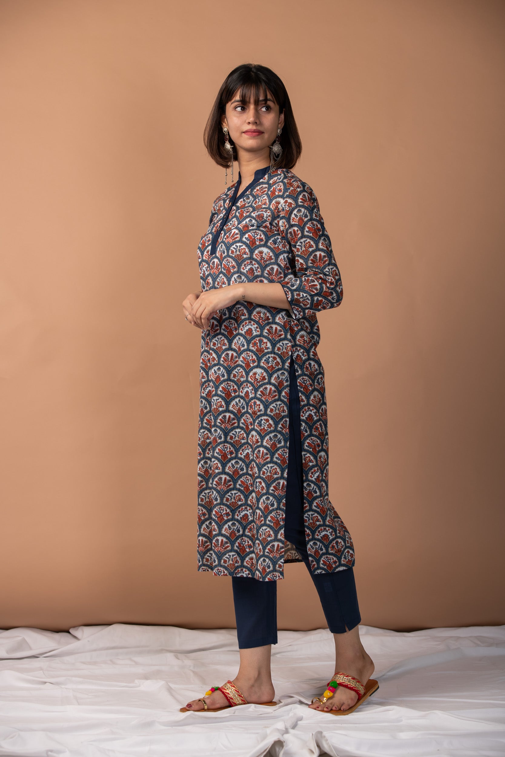 Kurta Set Women Set of 3 Blue Blossom