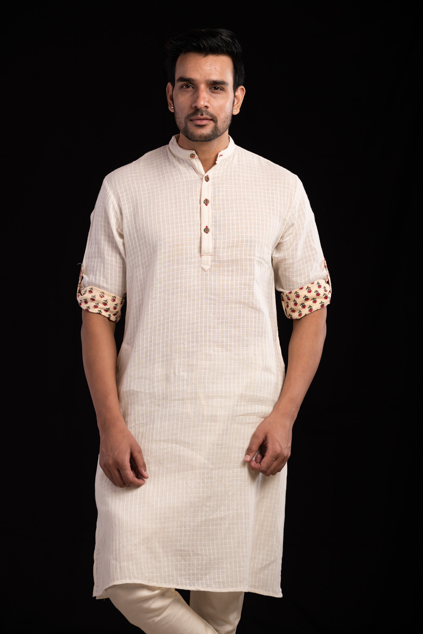 Kurta Long Checkered Off White